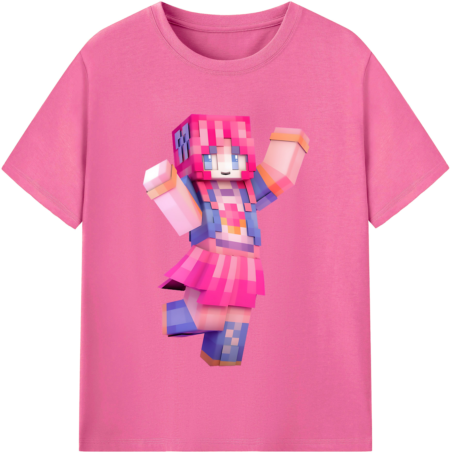 （画像用） マインクラフト ブロックの世界 Minecraft MC Block world レディースカジュアルプリントTシャツ（綿100％）